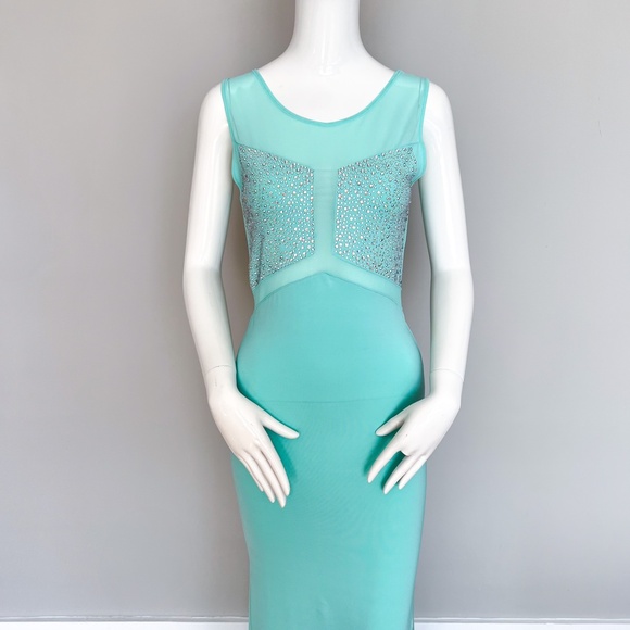 NWOT MISS MOI Sexy Evening Prom Wedding Party Gown Mint Dress Crystals Mesh S - Picture 9 of 15